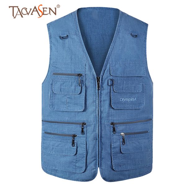 

tacvasen men denim vest cowboy travel vest big size pgrapher waistcoat outdoor cooling hiking fishing with pockets, Gray;blue