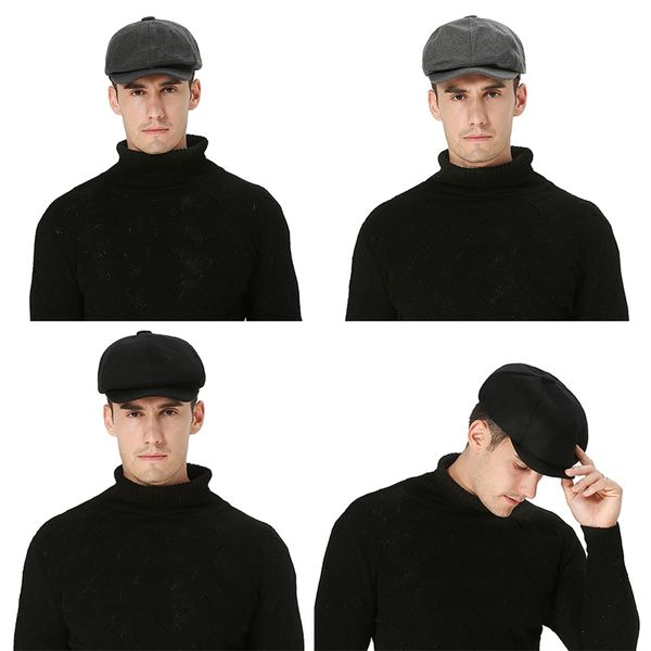 

peaked cap solid uv protection cotton linen flat newsboy painters driving hat for outdoor sports, Black;white