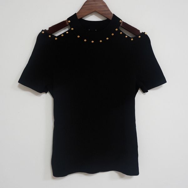 

2020 summer new fragrance off-the-shoulder beaded sweater thin slim, White;black