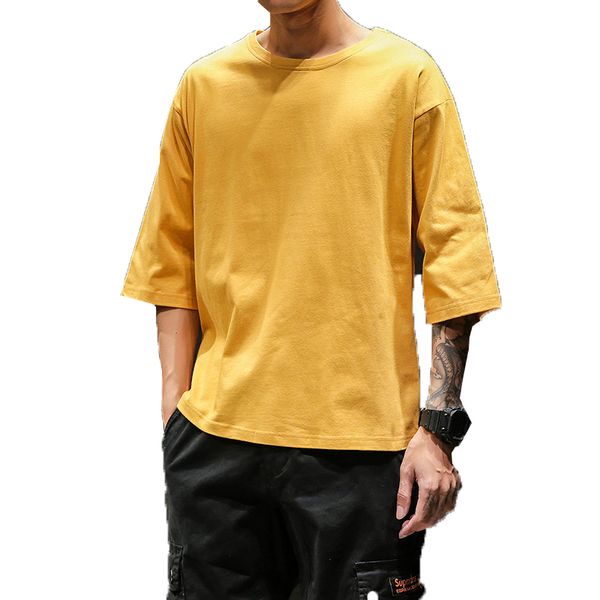 

cotton men t-shirts 2019 mens three quarter o-neck solid color t shirts male loose classical basic tshirt casual man & tees, White;black