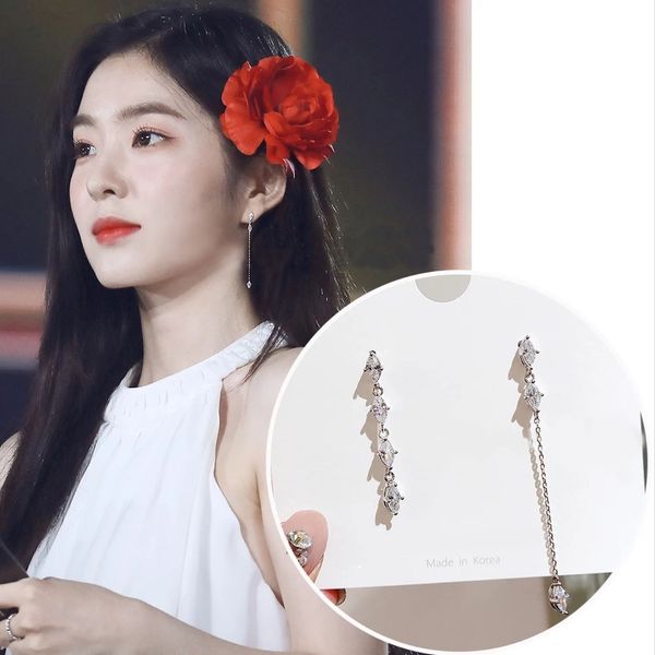 

new korean tv star zircon cute asymmetric drop earrings fashion women elegant rhinestone long line pendientes jewelry girl gifts, Silver