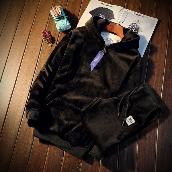 

2019 new winter tracksuits men set thicken fleece pullover sweatshirt + pants suit sportswear set male hoodie sporting suits, Gray