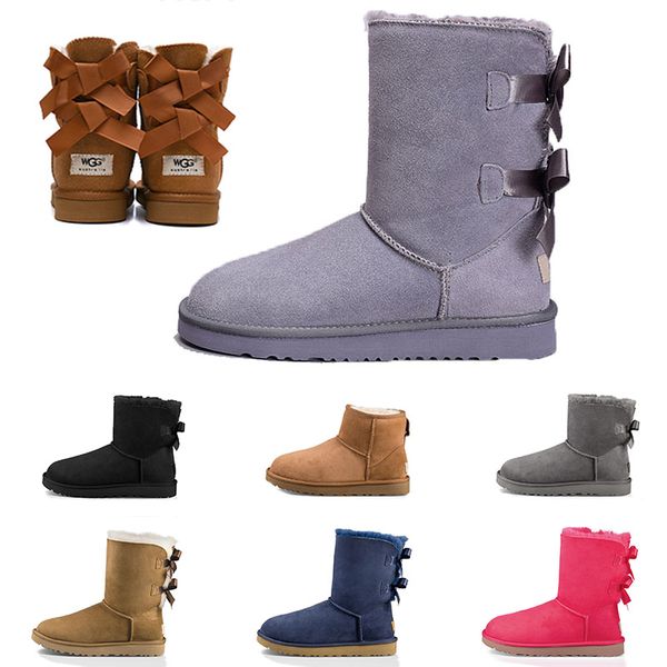 

2020 snow boots women boots short mini australia classic knee tall winter boots designer bailey bow ankle bowtie black grey shoes 36-41