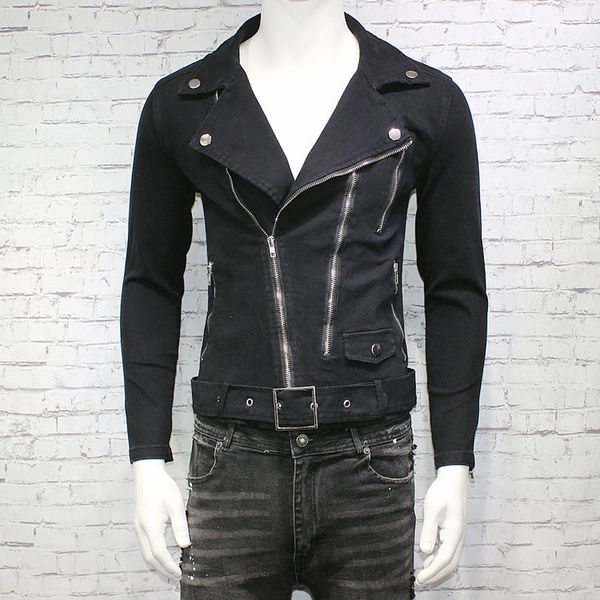 

2018 men's fashion slim denim jacket zipper biker jacket coat black, Black;brown