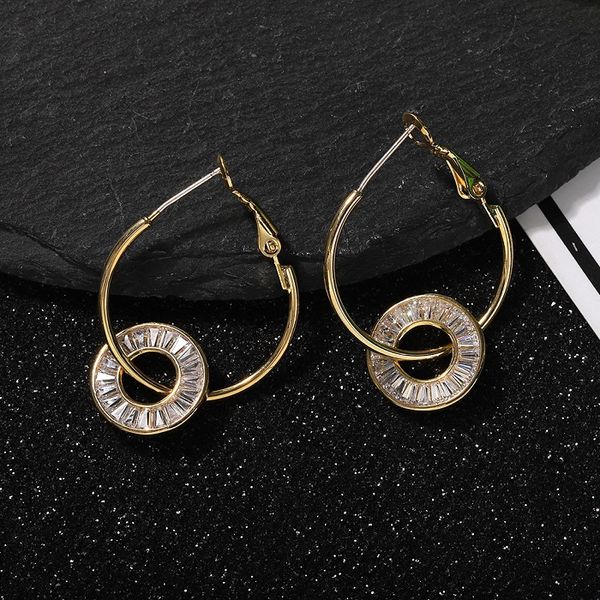 

new fashion luxury designer diamond zircon circular geometric stud earrings for woman girls 925 silver post, Golden;silver