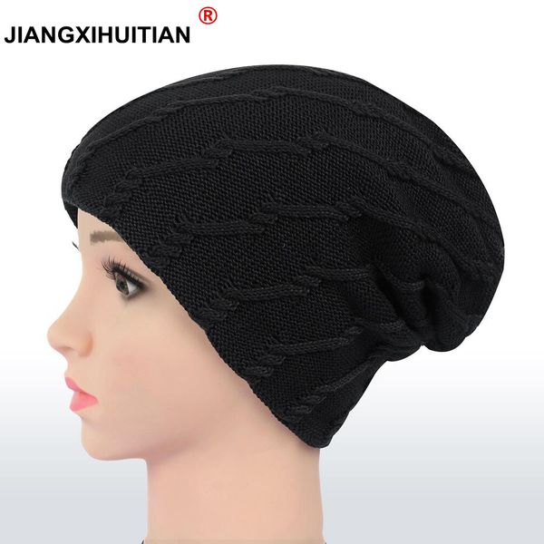 

2018 new men's fur lining thicken wool skullies winter wool knitted hat male beanies cap casual solid color simple hats for men