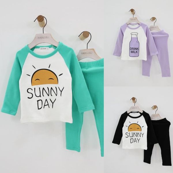 

girl boy clothing set children clothes kid baby wear autumn two-piece candy colour, White