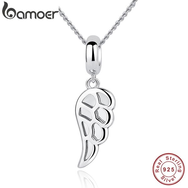 

bamoer classic 925 sterling silver angle wings feather charms pendant necklace women wedding fine jewelry cc032