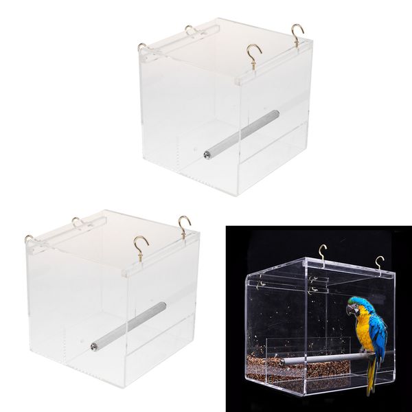 

2pcs pet bird feeder food water feeding box parrot dispenser cage perch