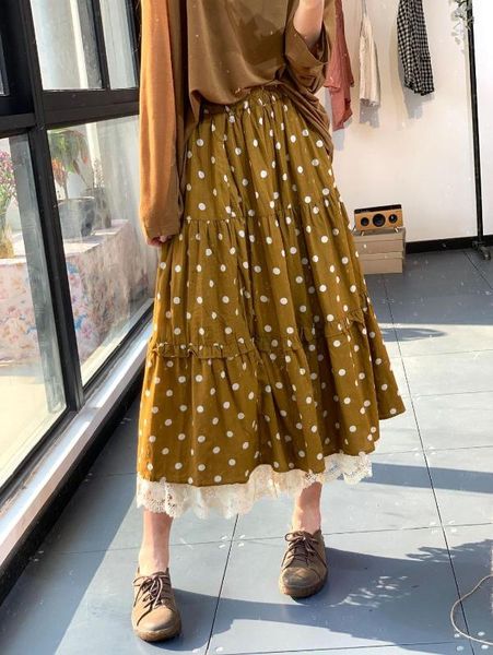 

skirts forest wave point patchwork hem japanese lace lacing skirt mori girl, Black