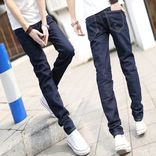 

summer wear slim fit men's jeans korean-style couples casual pants men's jeans a-piece, Blue