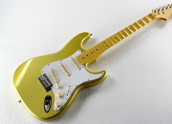 

свободная перевозка груза фабрики золото гитара электрическая с желтой scalloped шеи, белый накладку, sss пикапы, chrome hardware, можно под