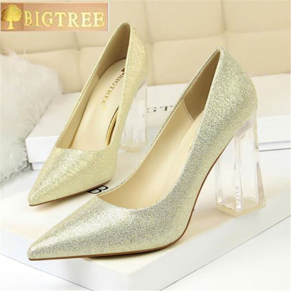 

women block 10cm high heels lady scarpins green satin pumps female wedding gold blue silk transparent shoes plus size 43, Black