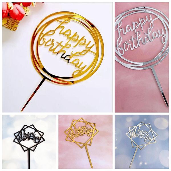 

glitter happy birthday cake er acrylic letter gold silver cake flag decoration for boy birthday party wedding supplies