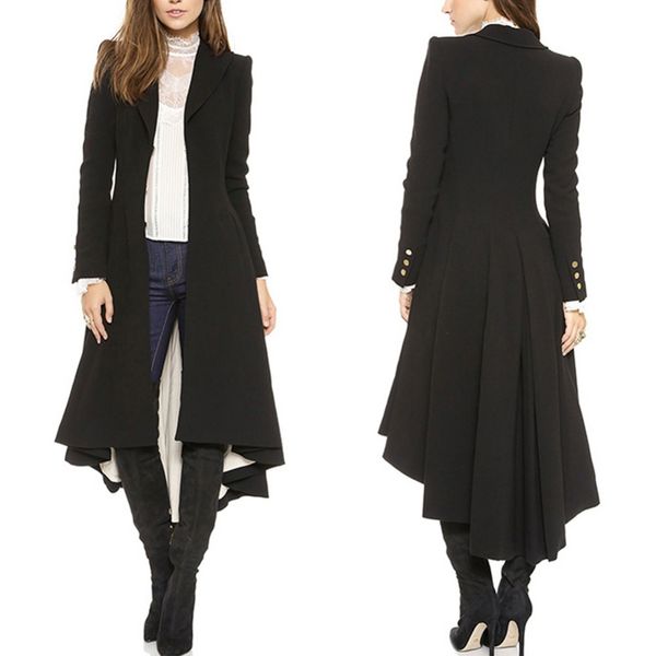 

2017 fashion women long dovetail black trench elegant slim plus size peplum maxi poncho coat femme ruched button trench outwear, Tan;black