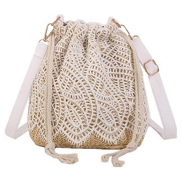 

straw bucket bag fashion lace lace shoulder bag casual handbag