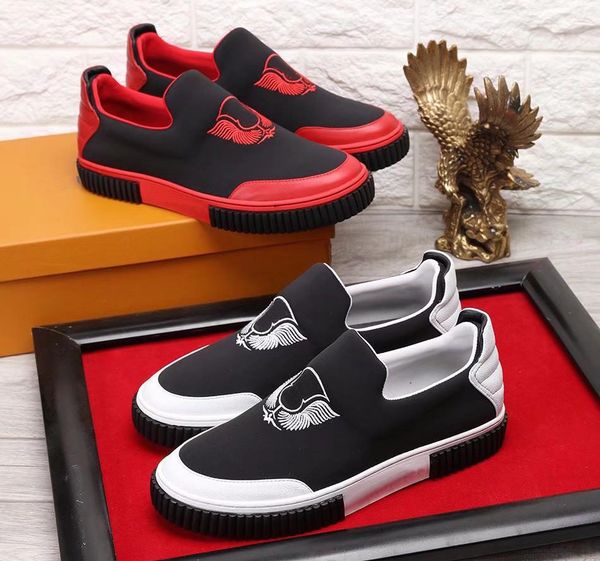 

New Arrivals Designer Men Black Leather With Red/White Patchwork Low Top Sneakers,Brand Fashion Classic Casual Shoes 38-44 Drop Shipping