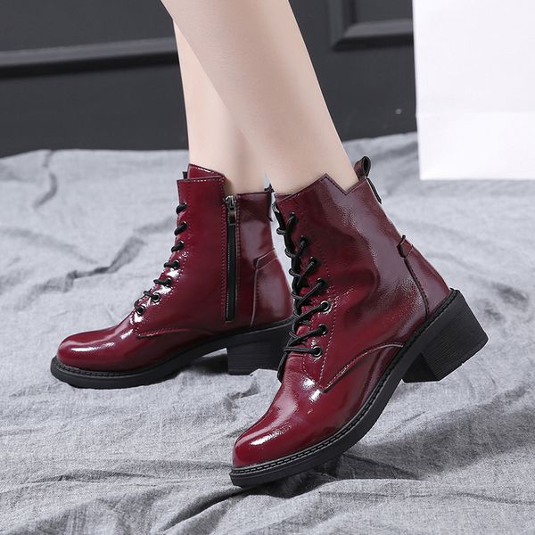 

plus size 35-52 nice new women ankle boots autumn oxford leather shoes woman high heels college girl waterproof rain boot, Black