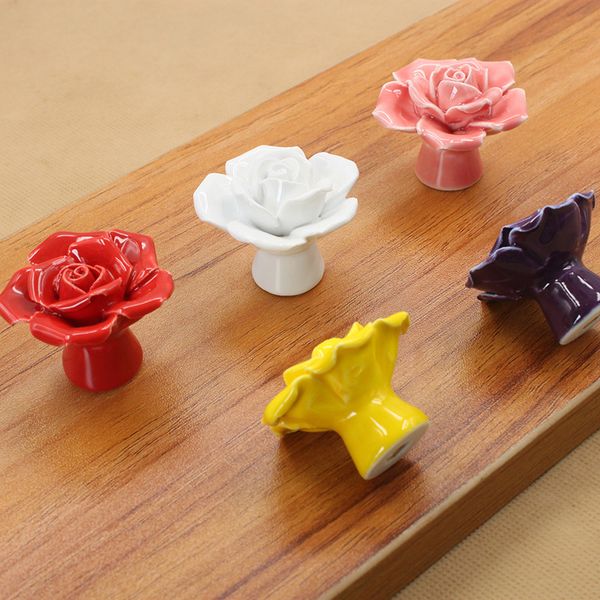 

rose flower door knobs floral ceramic pull handle knob home cupboard drawer knobs