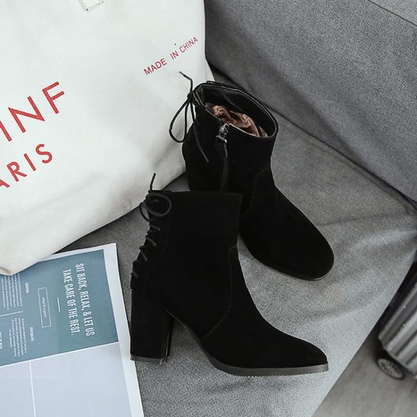 

boots big size 11-17 women shoes ankle for ladies side zipper back cross strap, Black