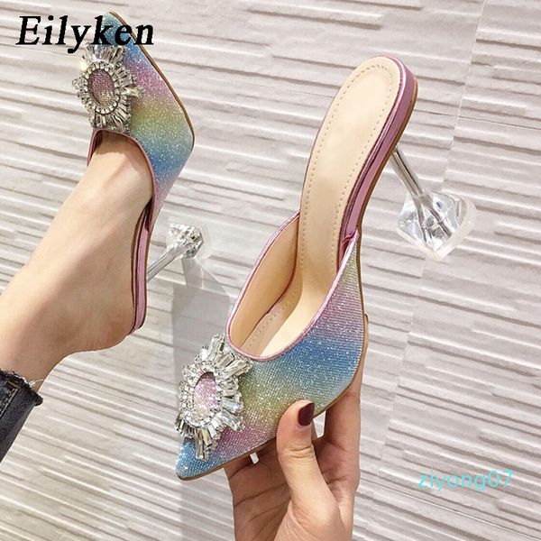 

eilyken crystal women pumps sandals elegant pointed toe rhinestone high heels shoes bling crystal perspex spike heeled mule z07, Black