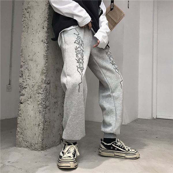 

high waist warm fleece sweatpant winter women jogger streetwear graffiti pant man punk trouser harajuku plus size korean harem, Black;white