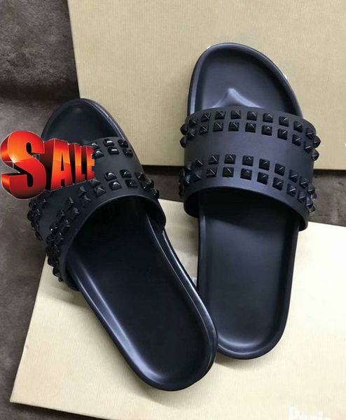 

donna studded slippers designer willow nails soft bottom rubber slippers men's nail shoes flat slippers, Black