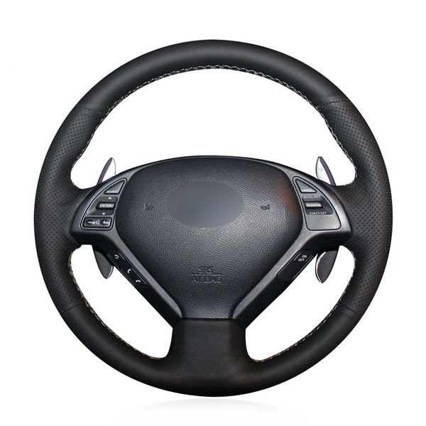 

hand-stitched diy black micro fiber leather car steering wheel cover for infiniti g25 g35 g37 ex ex35 ex37 q q40 q60 qx50 (us)