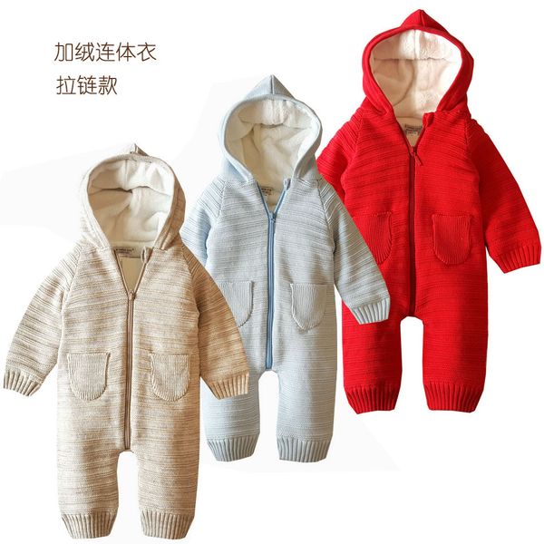 

european and american style cross-border supply plus velvet thick zipper men and women romper wholesale cotton baby jumpsuit, Blue