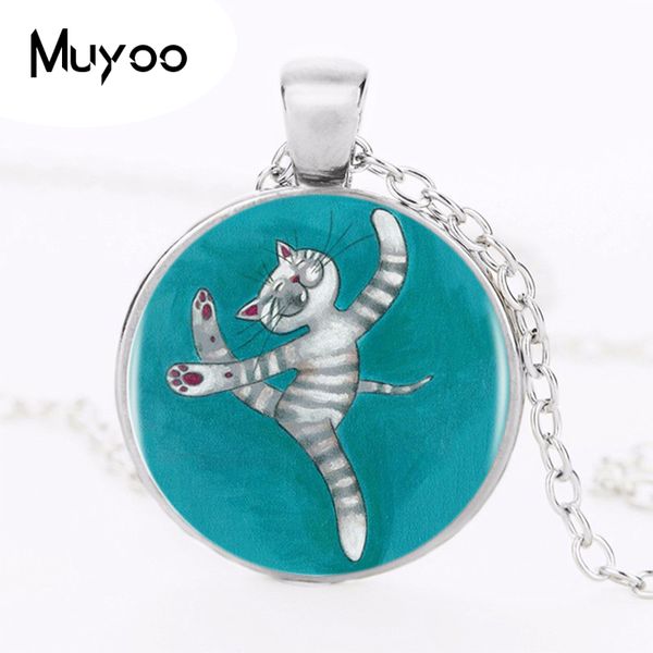 

1pcs/lot dance cat logo pendant necklace animal picture 4 colors handmade chain vintage necklace women jewelry friend gift hz1, Silver