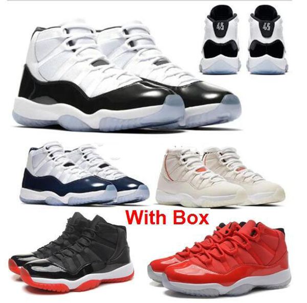 

2019 new concord 11 bred 11s men wholesale basketball shoes platinum tint space jam blackout 11 prom night black with box ing
