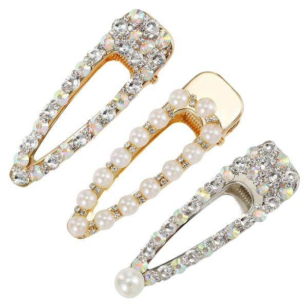 

alligator hair clips, rhinestone barrette, sparkling hair pins, pearl clips, accessories for women girls and party wed, Golden;white