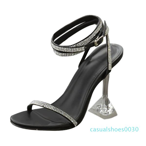 

2019 fashion women sandals open toe high heels shoes woman clear transparent summer ankle strap lace up sandalias mujer c30, Black