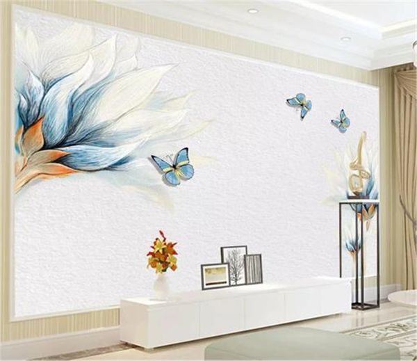 

3d wall paper home decor custom blue hand painted flower blossom butterfly hd superior interior decorations wallpaper