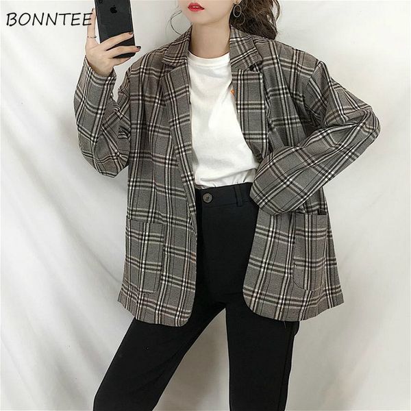 

blazers women spring new vintage plaid all-match loose casual business lady blazer woman chic single breasted office womens, White;black