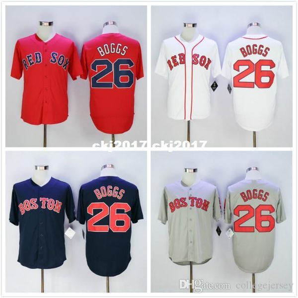 

26 wade boggs jersey white gray red navy blue, Blue;black