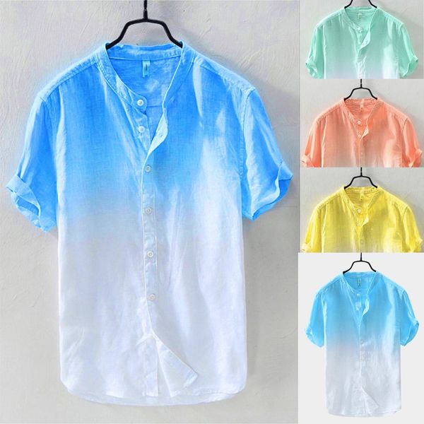 

summer fashion men's shirt cool thin breathable casual collar hanging dyed gradient cotton linen shirts men clothing 3xl, White;black