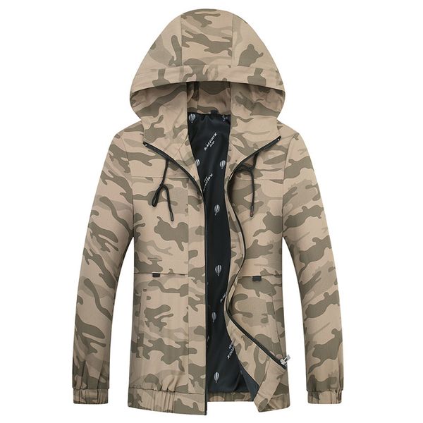 

season big size men's wear jacket extra large loose leisure camouflage coat plus fat plus sports lian thin cap top, Black;brown