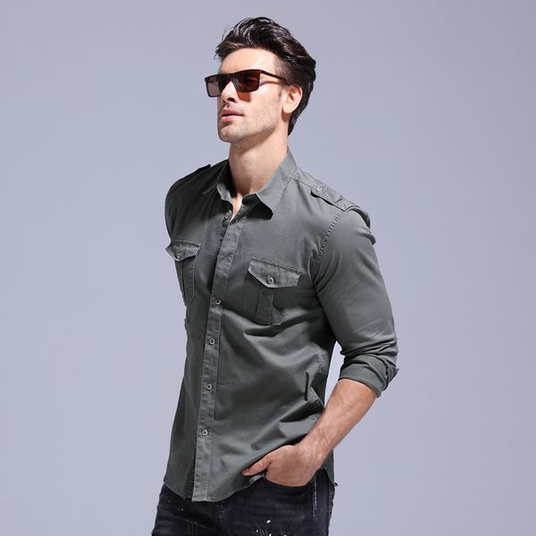 

бренд clearance 2020 весна 100% хлопок джинсы рубашка мужчины slim fit повседневная социальная бизнес мужские рубашки эполеты мужские рубашк, White;black