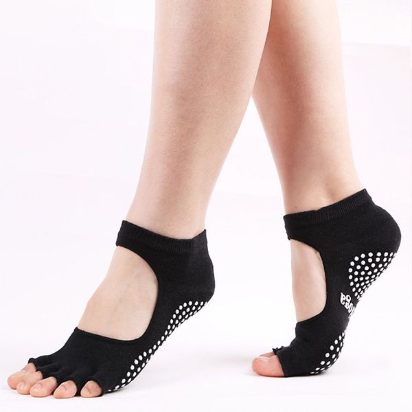 

female toe socks beathable swear backless anti-friction solid colour sports fitness customizable sock 5 fingers for women, Black