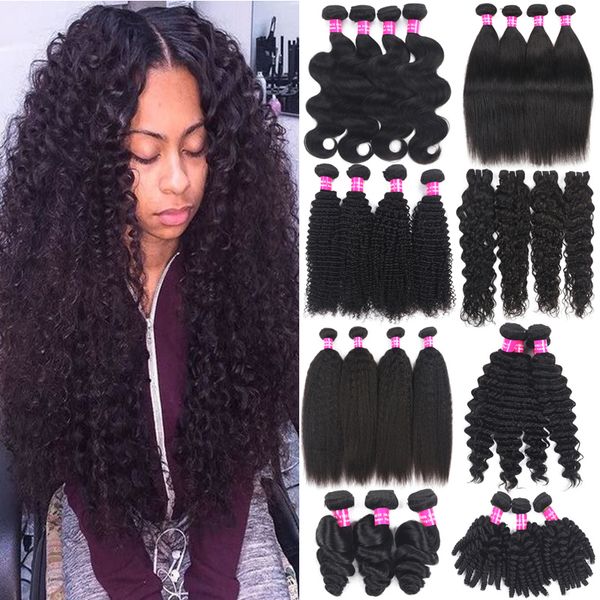 

brazilian virgin hair bundles body wave straight loose wave curly 100% unprocessed human hair weaves peruvian malaysian indian hair wefts, Black