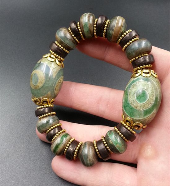 

natural dragon agate chalcedony bracelet for men bracelets crystal bracelet jade beads jade tibet dzi, Golden;silver