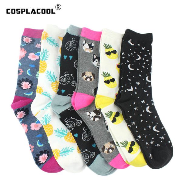 

cosplacool]cool harajuku funny socks women pineapple pug novelty sokken combed cotton funny socks cartoon jacquard crew, Black;white