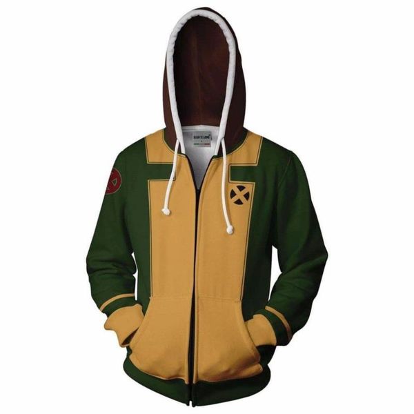 

2019 new hooded men and zipper rogue x-men zip up hoodie 3d printed hoodies workout casual zipper hooded hoodie hip hop, Black