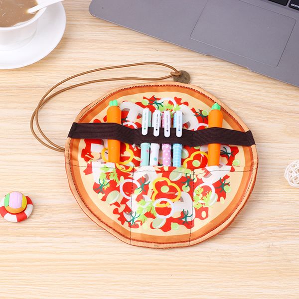 

cosmetic makeup brushes storage bags imitation pancake pizza stationery rolled collection bag new organizer packaging
