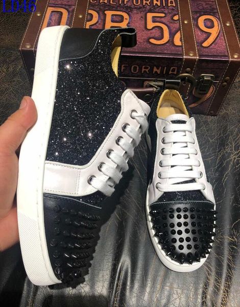 

ad5 new christian luxury louboutin bottom red bottoms studded spikes brand cl mens casual shoes men women party lover sports sneakers, Black