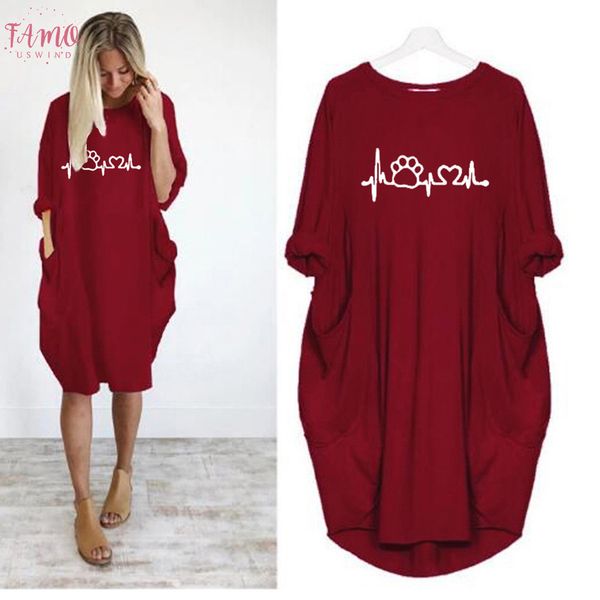 

негабаритные мешковатые auutmn платье женщины кошка полиэстер коготь плюс размер осень мини платья повседневные свободные с длинным рукавом, Black;gray