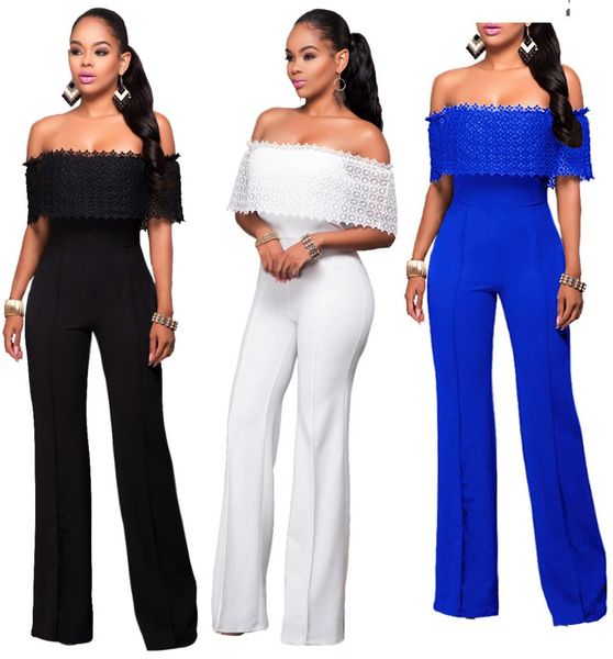 

off shoulder women jumpsuits sheerness strapless slim party bodysiuts female casual loose palazzo pants black trousers, Black;white
