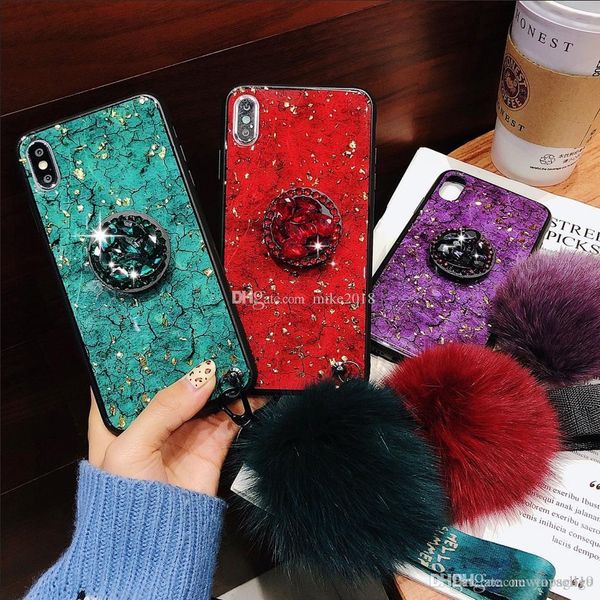 

wholesale for iphone 7 6 8 plus case luxury gold foil marble cover for iphone x xs max xr glitter diamond plush ball lanyard hard cases