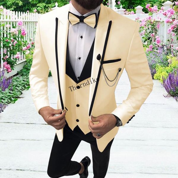 

thorndike three piece prom tuxedos jacket for wedding party (blazer+vest+pants) 2020 new design men's casual suits slim fit, White;black
